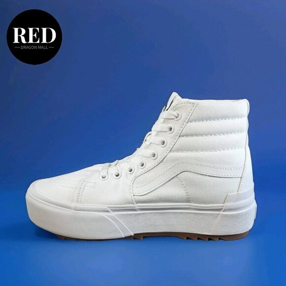 Vans Sk8-Hi Stacked White Canvas Platform Casual Sneakers - Women's 9  Men's 7.5 - Picture 11 of 14